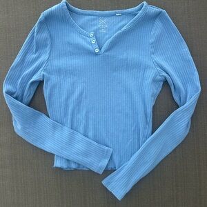 PacSun Sky Blue Ribbed Long Sleeve Top